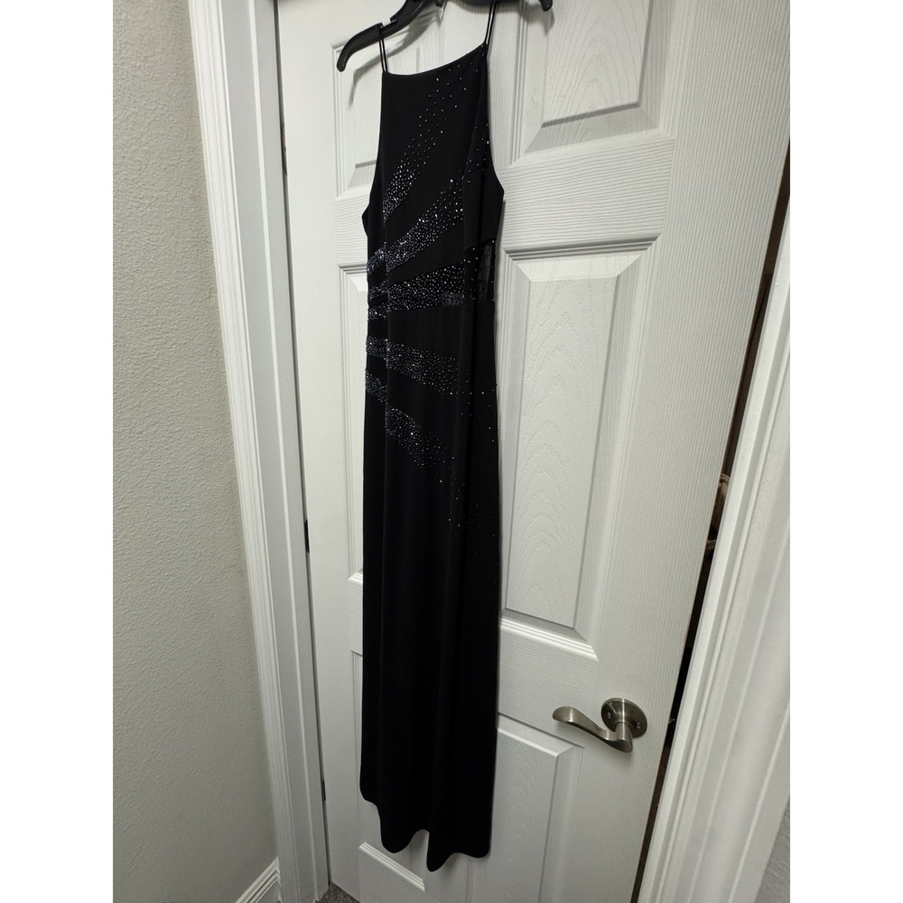 Vintage Y2k De Laru Sheila Yen formal Black Maxi Dress Beaded Lace-Up Back